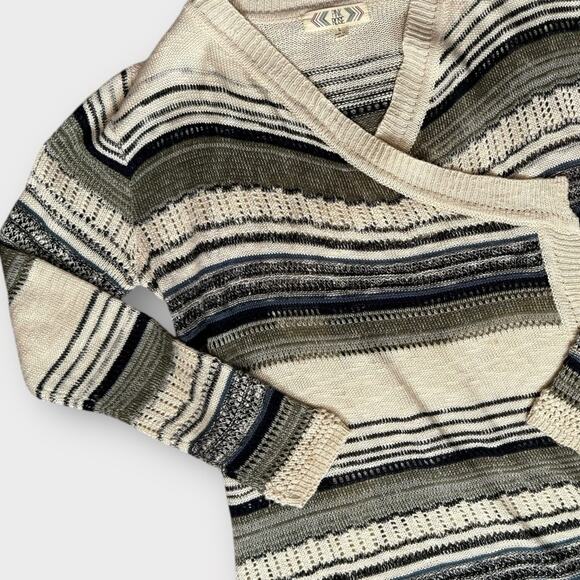 PINK ROSE GREEN AND CREAM LONG LINE KNIT CARDIGAN SWEATER CREAM OLIVE LARGE - Picture 4 of 9